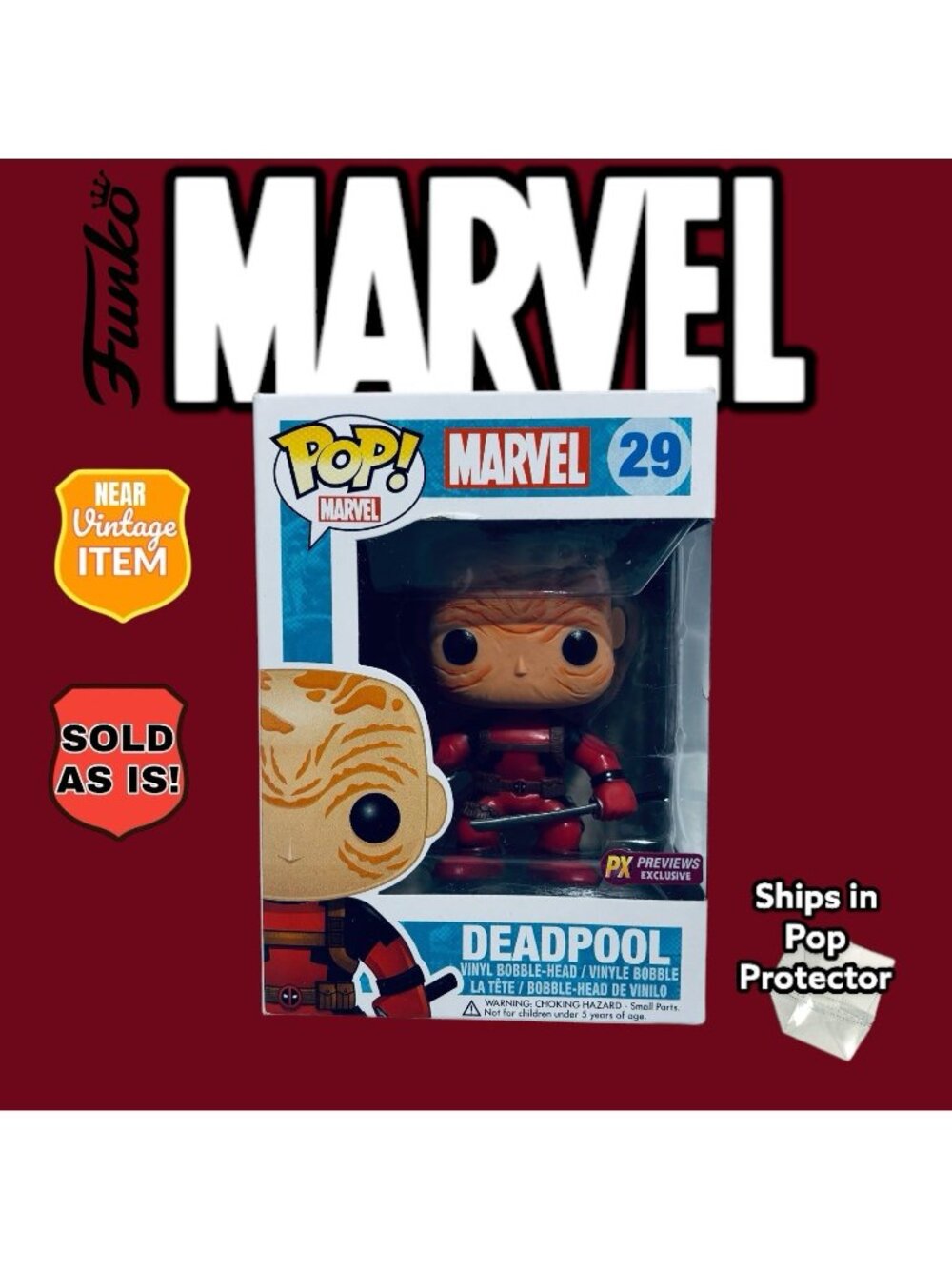 Funko Marvel Deadpool 29 (Unmasked) PX Previews Excl. Vaulted 2013 in Protector!